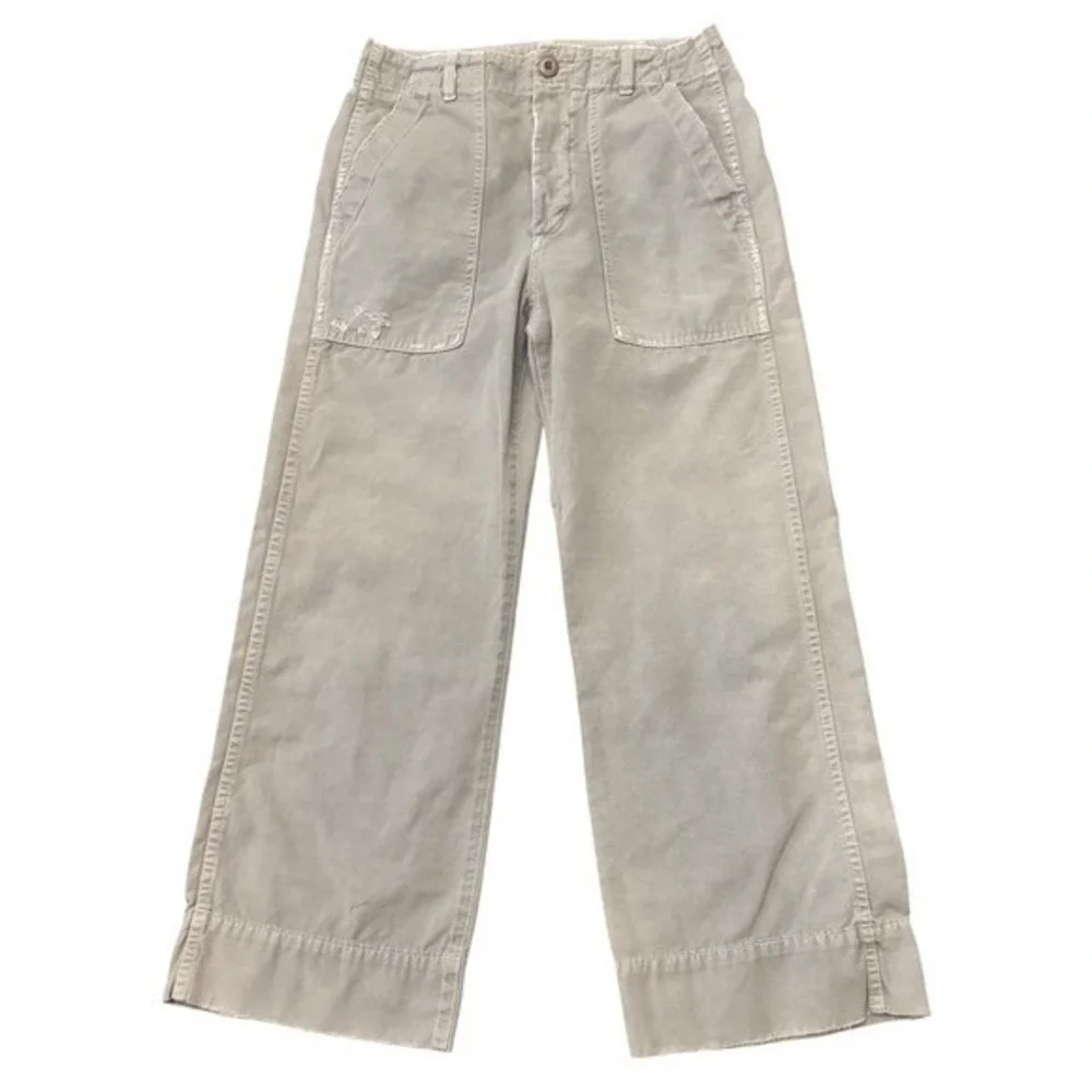 AMO Easy Army Wide Leg Cropped Cotton Pants Size 27 Button Fly Cray Green - Picture 1 of 13